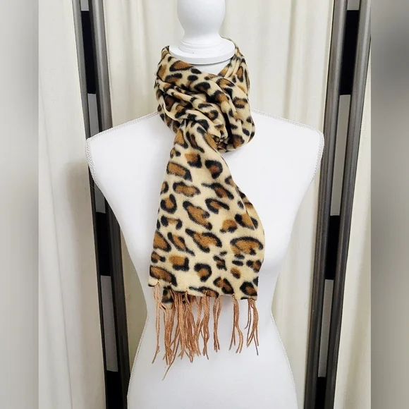 Soft Leopard Print Scarf w/ Fringe | Animal Print Fringe - Picture 1 of 2